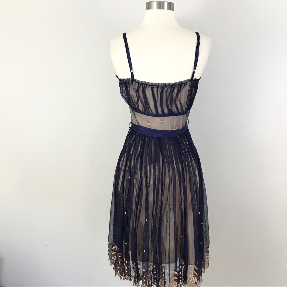 Odille Anthropologie 6 Dress Blue Mesh Embroidered - Picture 5 of 8